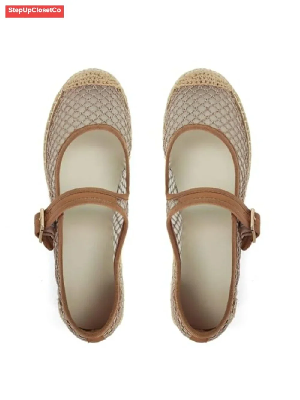 Mesh Mary Jane Platform Flats Woven Raffia Espadrilles Women